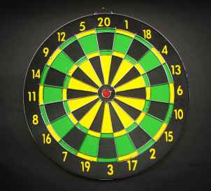 green yellow and black round dart board with black background